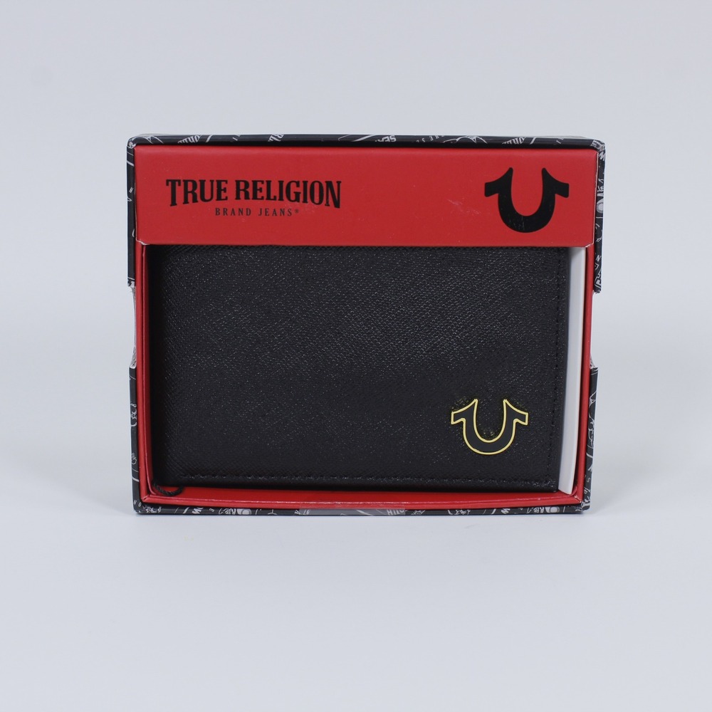 True Religion Brand Jeans Men's Black Bifold RFID Wallet New In Box